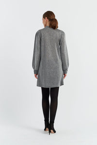 Silver Lurex Pussy-Bow Dress