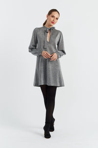 Silver Lurex Pussy-Bow Dress