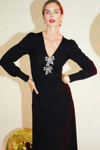 Load image into Gallery viewer, Black Merino Bow Brooch Dress