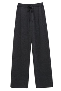 Charcoal Pure Cashmere Wide-Leg Track Pants