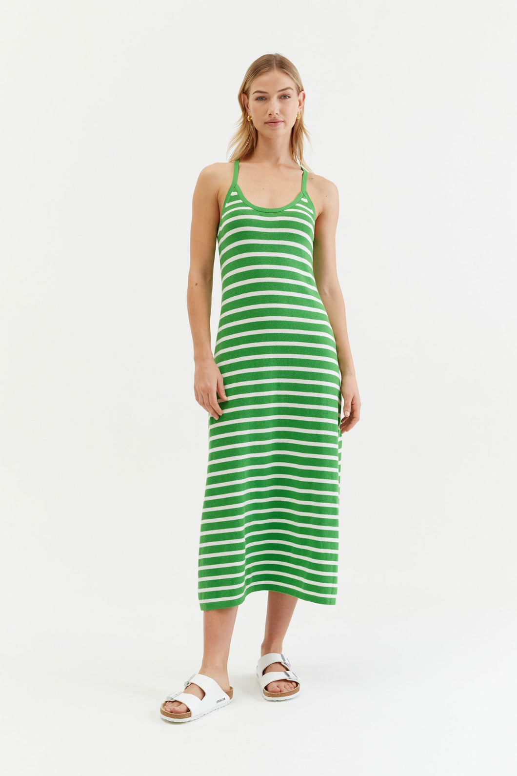 Green Cotton-Linen Summer Breton Dress