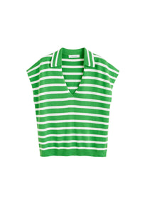 Green Cotton-Linen Breton Polo T-shirt