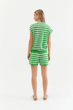 Load image into Gallery viewer, Green Cotton-Linen Breton Polo T-shirt