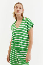 Load image into Gallery viewer, Green Cotton-Linen Breton Polo T-shirt