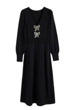 Load image into Gallery viewer, Black Merino Bow Brooch Dress
