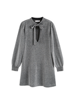 Load image into Gallery viewer, Silver Lurex Pussy-Bow Dress