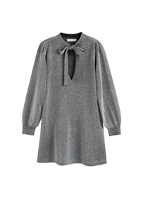 Silver Lurex Pussy-Bow Dress